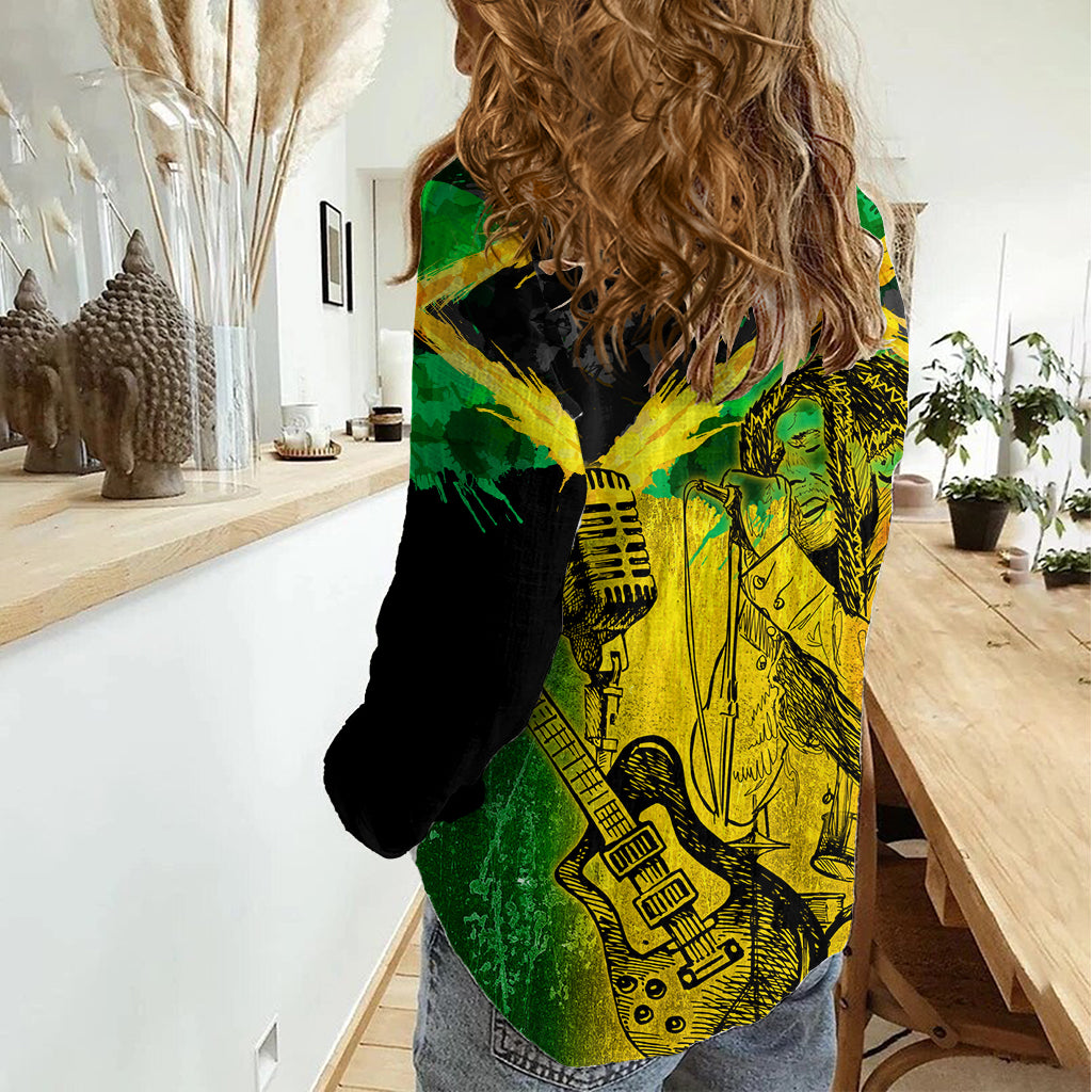 Jamaican Reggae Singer Women Casual Shirt B-Marley Reggae Grunge - Wonder Print Shop