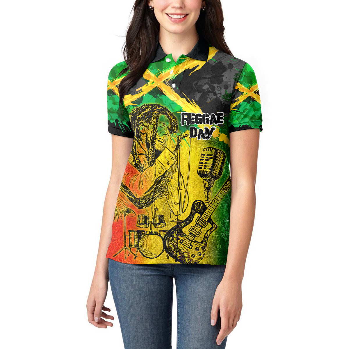 Jamaican Reggae Singer Women Polo Shirt B-Marley Reggae Grunge - Wonder Print Shop
