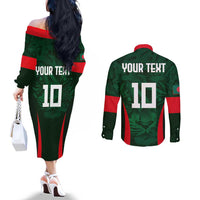 Custom Bangladesh Cricket Couples Matching Off The Shoulder Long Sleeve Dress and Long Sleeve Button Shirt The Tigers Green-Red Glory
