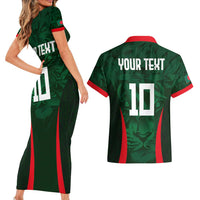 Custom Bangladesh Cricket Couples Matching Short Sleeve Bodycon Dress and Hawaiian Shirt The Tigers Green-Red Glory