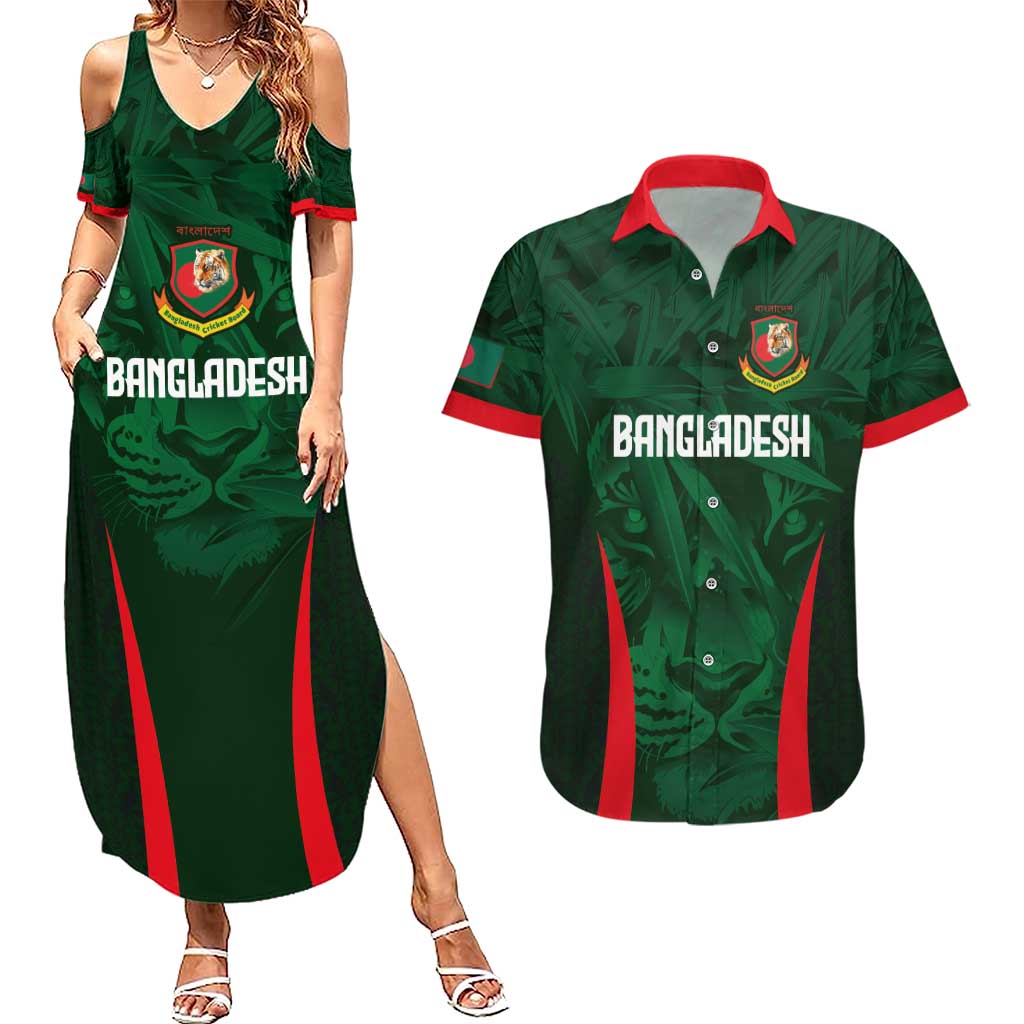 Custom Bangladesh Cricket Couples Matching Summer Maxi Dress and Hawaiian Shirt The Tigers Green-Red Glory