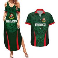 Custom Bangladesh Cricket Couples Matching Summer Maxi Dress and Hawaiian Shirt The Tigers Green-Red Glory
