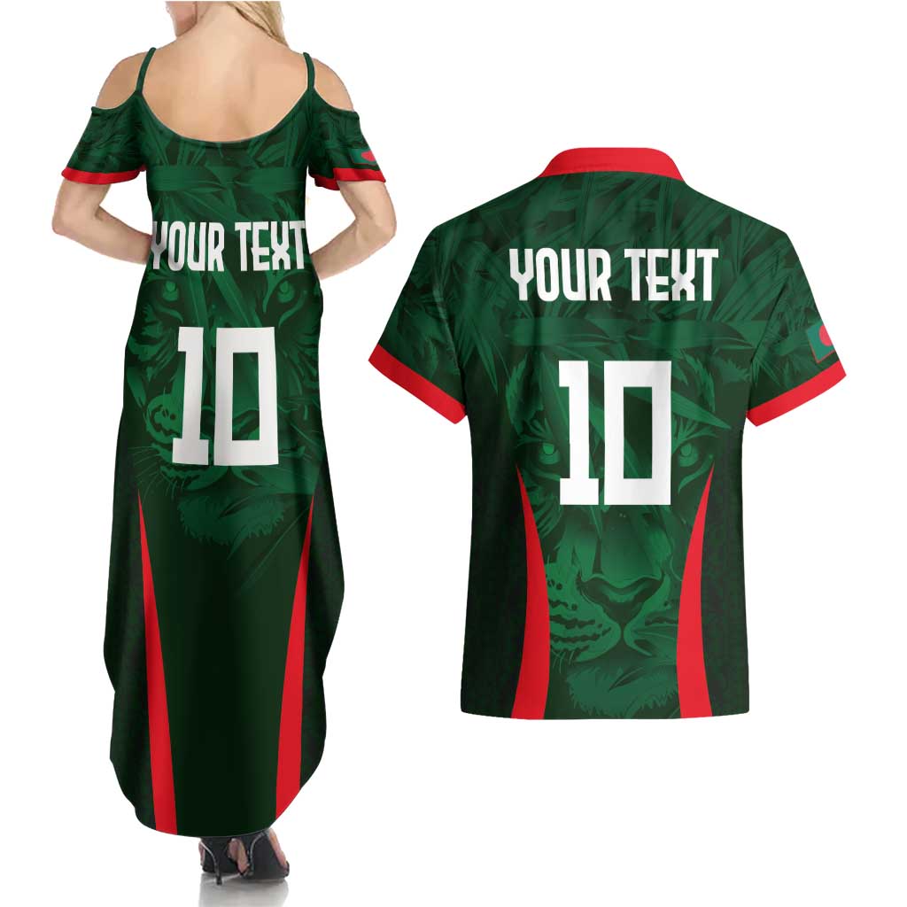Custom Bangladesh Cricket Couples Matching Summer Maxi Dress and Hawaiian Shirt The Tigers Green-Red Glory
