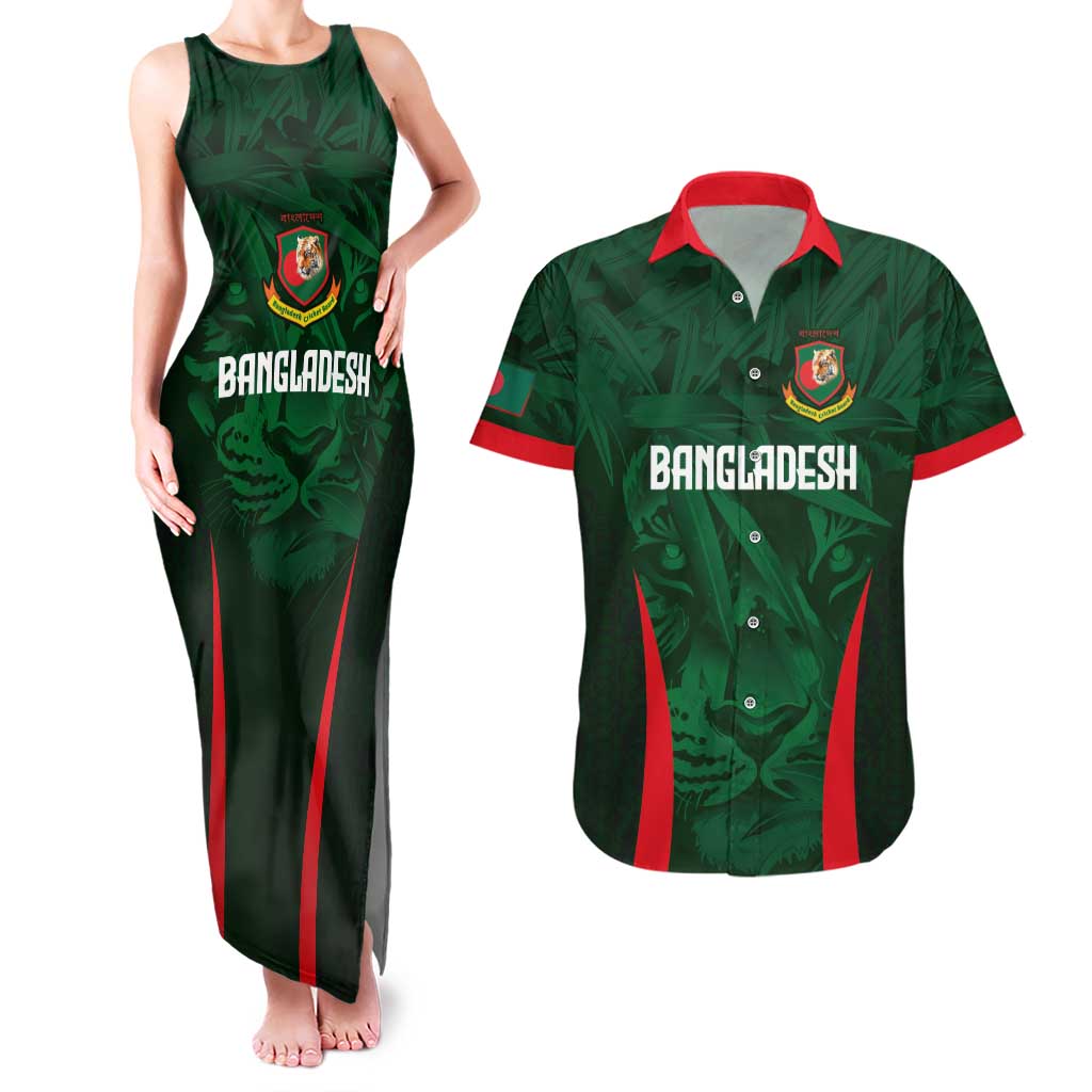 Custom Bangladesh Cricket Couples Matching Tank Maxi Dress and Hawaiian Shirt The Tigers Green-Red Glory