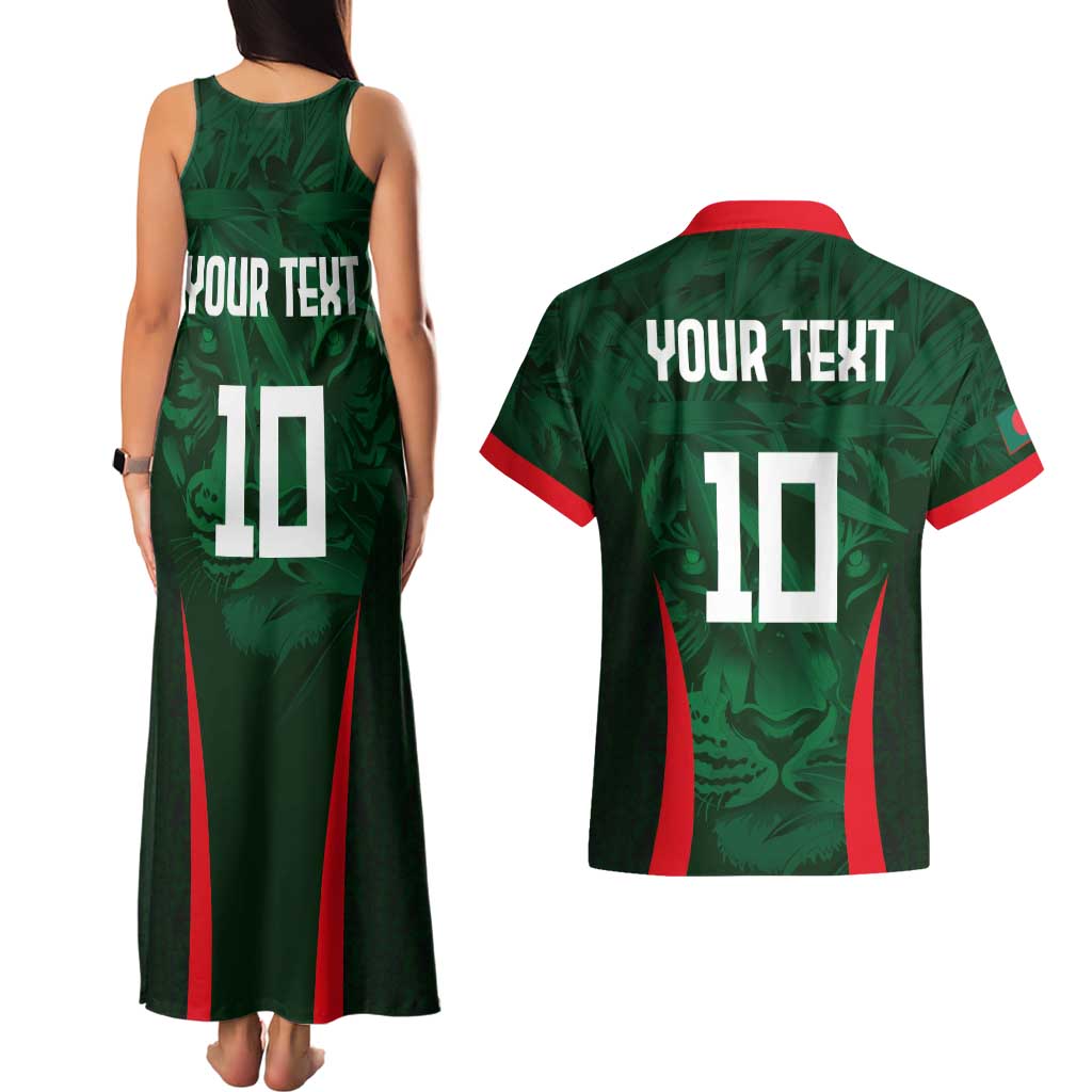 Custom Bangladesh Cricket Couples Matching Tank Maxi Dress and Hawaiian Shirt The Tigers Green-Red Glory