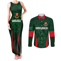 Custom Bangladesh Cricket Couples Matching Tank Maxi Dress and Long Sleeve Button Shirt The Tigers Green-Red Glory