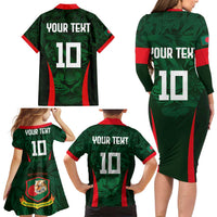 Custom Bangladesh Cricket Family Matching Long Sleeve Bodycon Dress and Hawaiian Shirt The Tigers Green-Red Glory