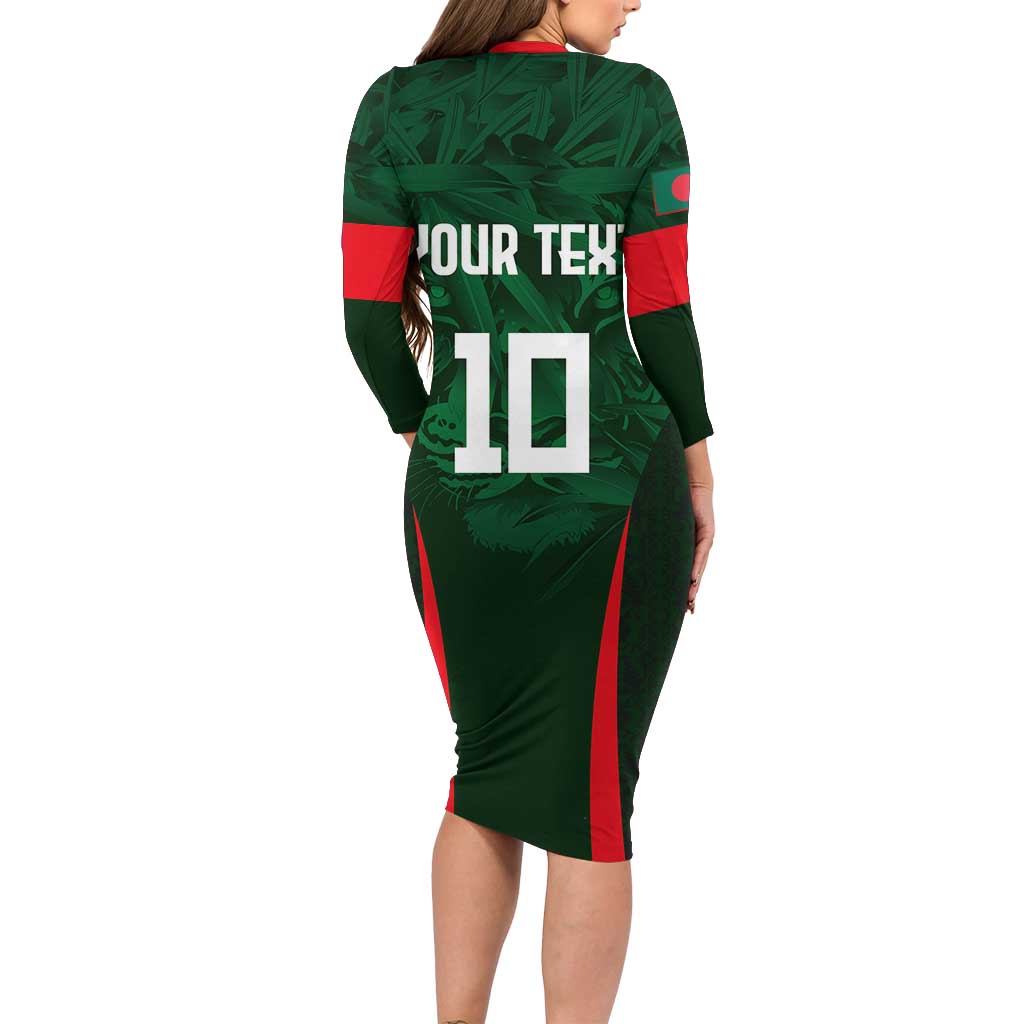 Custom Bangladesh Cricket Family Matching Long Sleeve Bodycon Dress and Hawaiian Shirt The Tigers Green-Red Glory