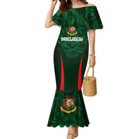 Custom Bangladesh Cricket Family Matching Mermaid Dress and Hawaiian Shirt The Tigers Green-Red Glory