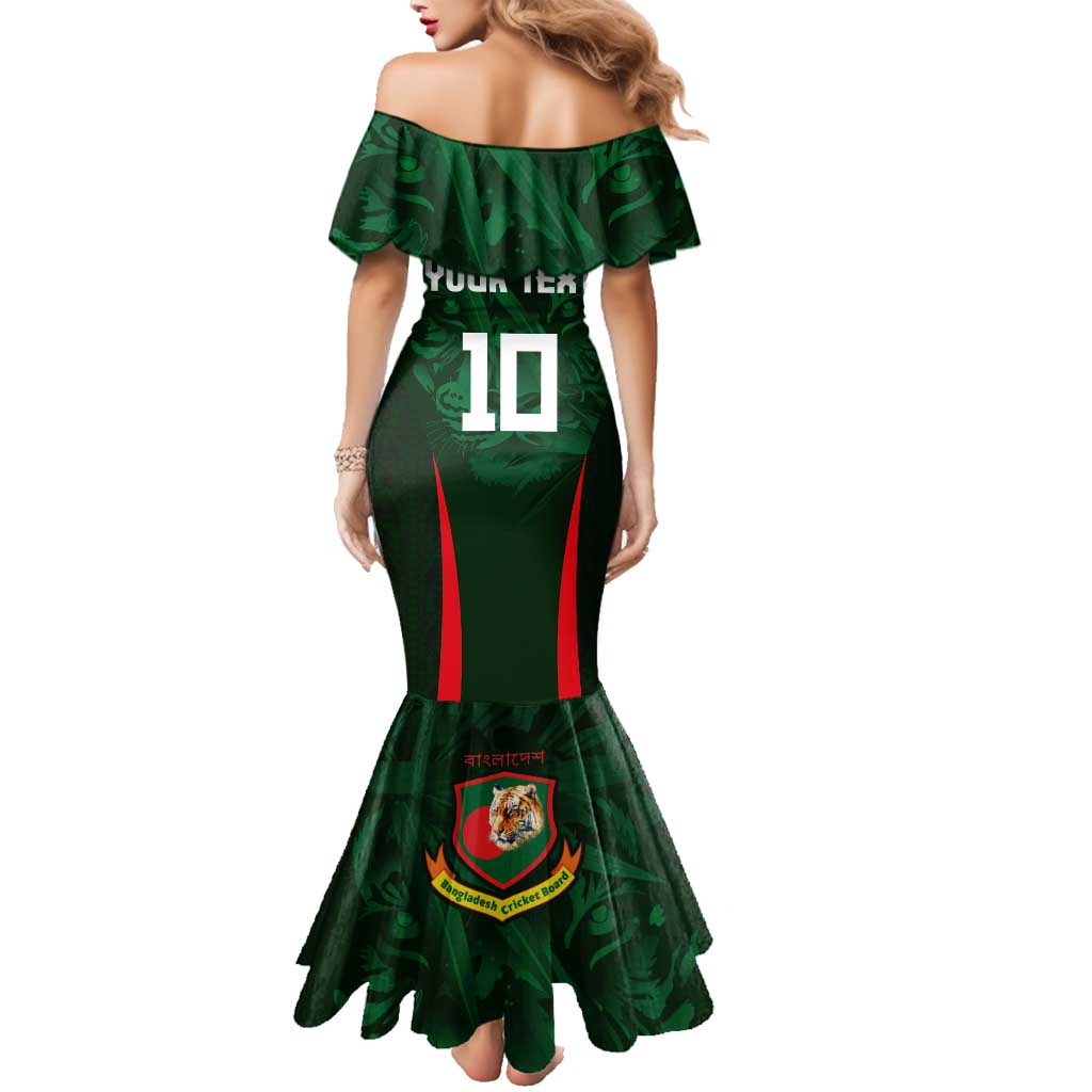 Custom Bangladesh Cricket Family Matching Mermaid Dress and Hawaiian Shirt The Tigers Green-Red Glory