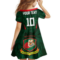 Custom Bangladesh Cricket Family Matching Off The Shoulder Long Sleeve Dress and Hawaiian Shirt The Tigers Green-Red Glory