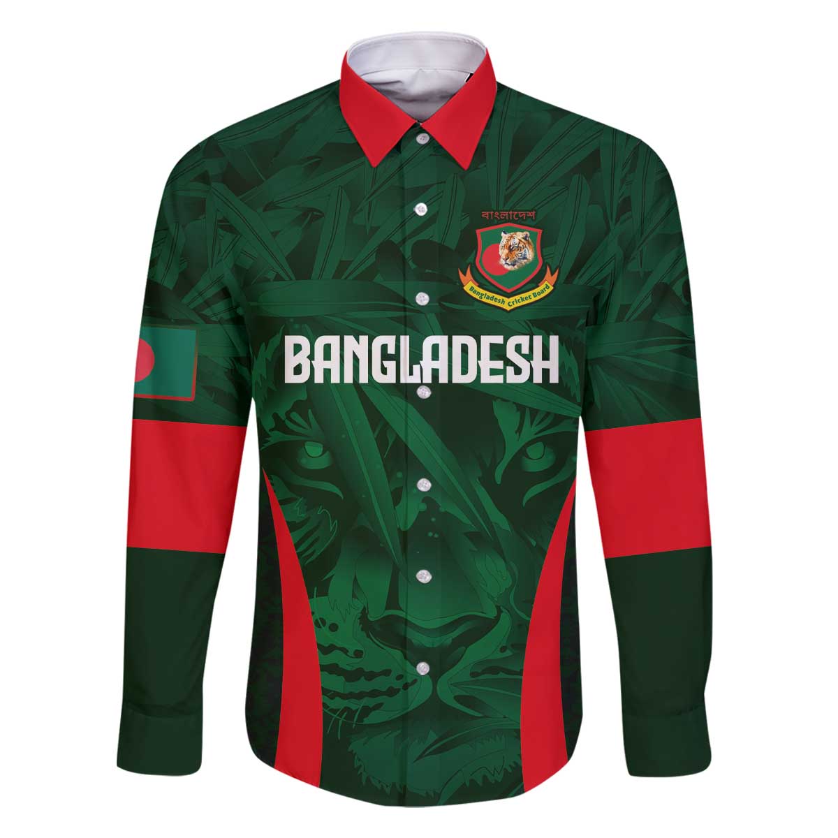 Custom Bangladesh Cricket Family Matching Off The Shoulder Long Sleeve Dress and Hawaiian Shirt The Tigers Green-Red Glory