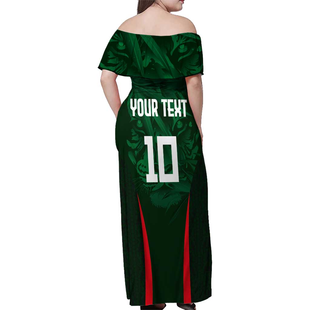 Custom Bangladesh Cricket Family Matching Off Shoulder Maxi Dress and Hawaiian Shirt The Tigers Green-Red Glory