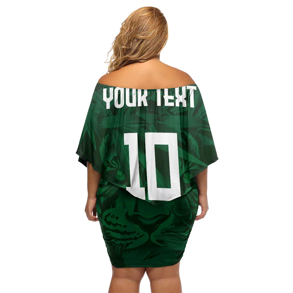 Custom Bangladesh Cricket Family Matching Off Shoulder Short Dress and Hawaiian Shirt The Tigers Green-Red Glory