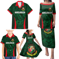 Custom Bangladesh Cricket Family Matching Puletasi and Hawaiian Shirt The Tigers Green-Red Glory