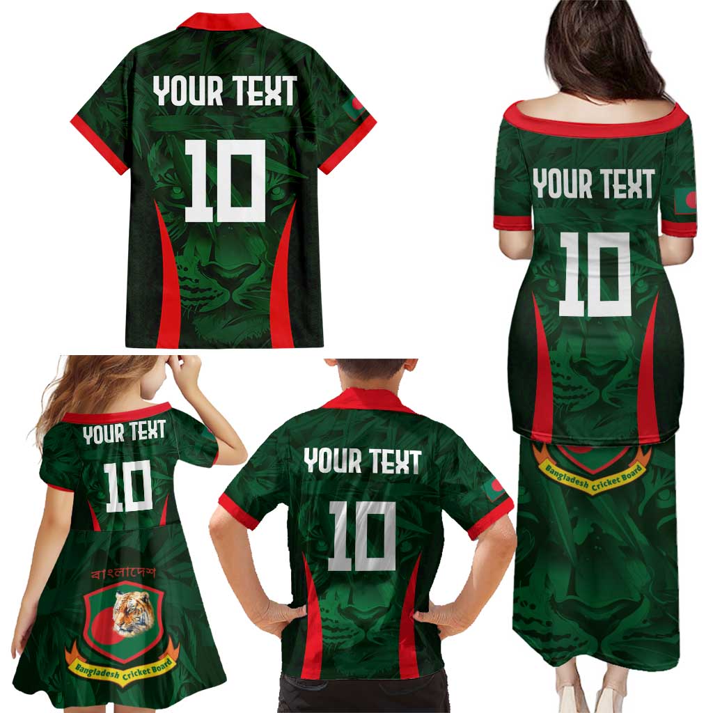 Custom Bangladesh Cricket Family Matching Puletasi and Hawaiian Shirt The Tigers Green-Red Glory