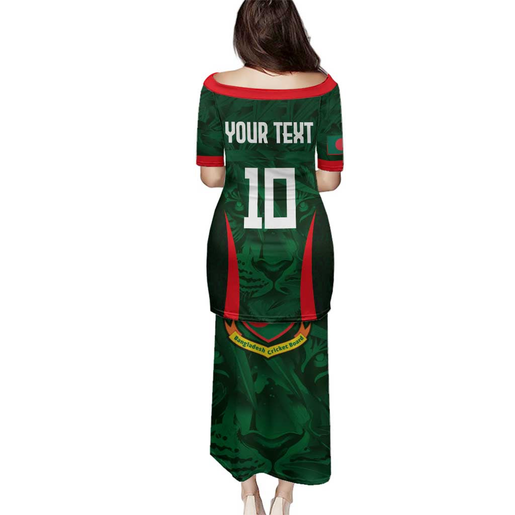 Custom Bangladesh Cricket Family Matching Puletasi and Hawaiian Shirt The Tigers Green-Red Glory