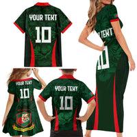 Custom Bangladesh Cricket Family Matching Short Sleeve Bodycon Dress and Hawaiian Shirt The Tigers Green-Red Glory