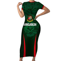 Custom Bangladesh Cricket Family Matching Short Sleeve Bodycon Dress and Hawaiian Shirt The Tigers Green-Red Glory