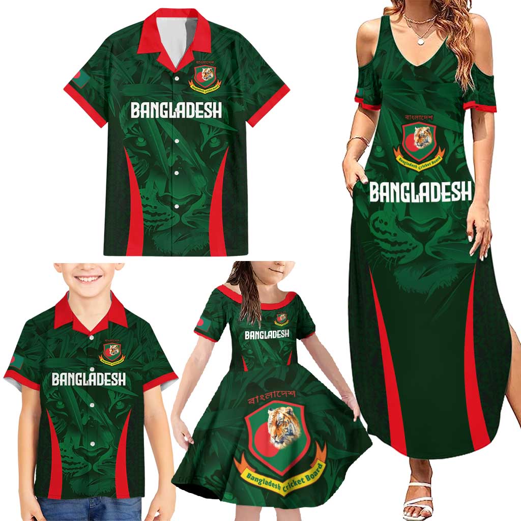 Custom Bangladesh Cricket Family Matching Summer Maxi Dress and Hawaiian Shirt The Tigers Green-Red Glory