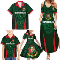 Custom Bangladesh Cricket Family Matching Summer Maxi Dress and Hawaiian Shirt The Tigers Green-Red Glory