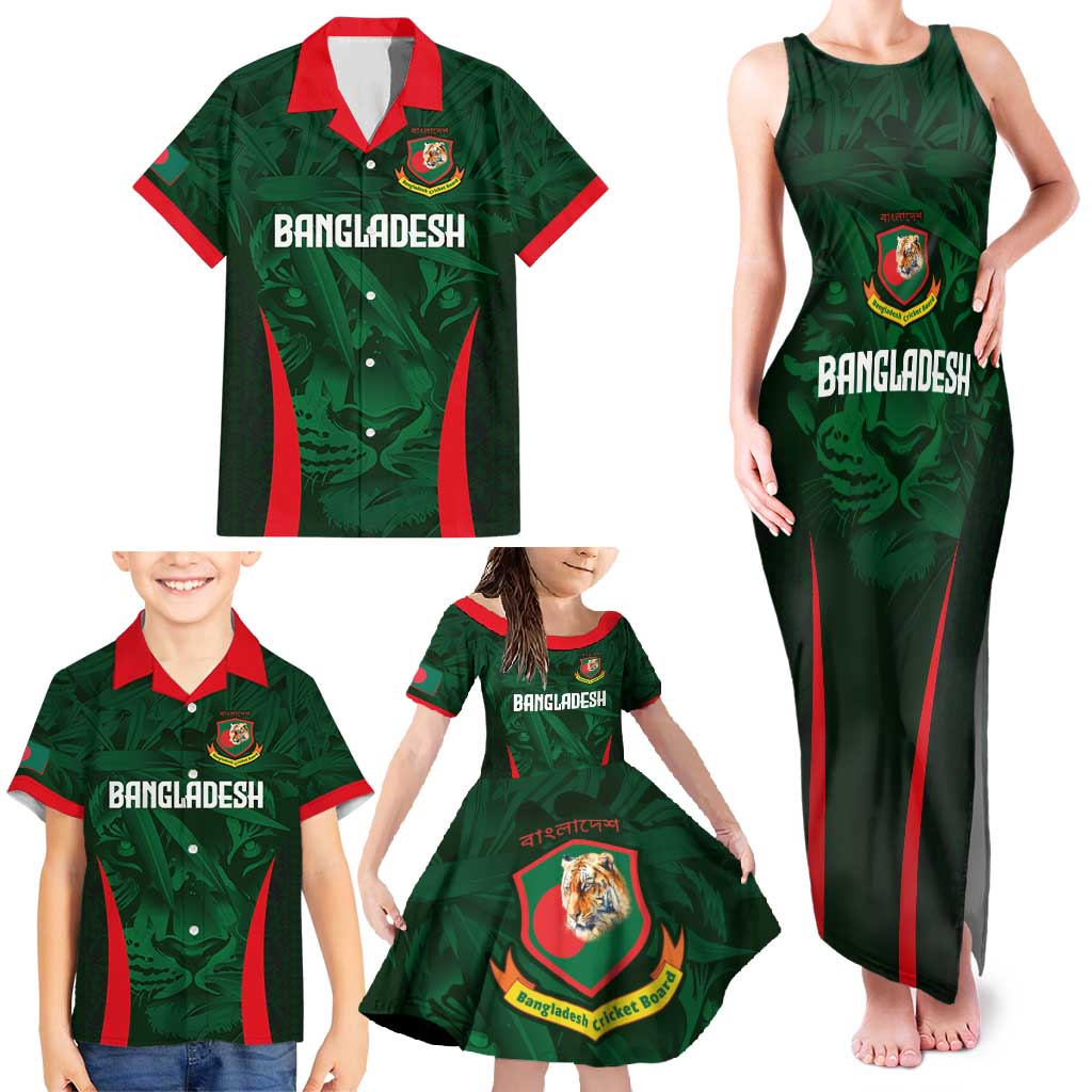 Custom Bangladesh Cricket Family Matching Tank Maxi Dress and Hawaiian Shirt The Tigers Green-Red Glory