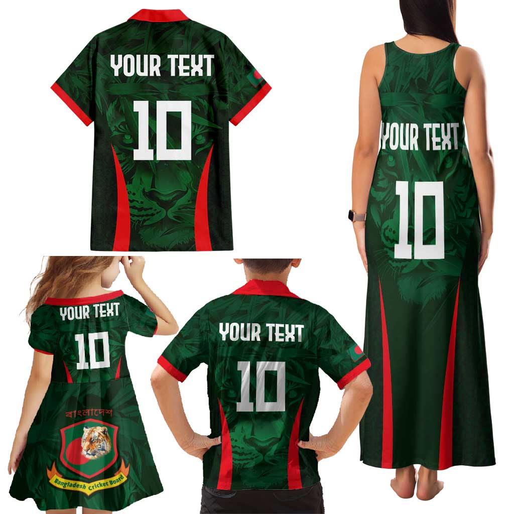 Custom Bangladesh Cricket Family Matching Tank Maxi Dress and Hawaiian Shirt The Tigers Green-Red Glory