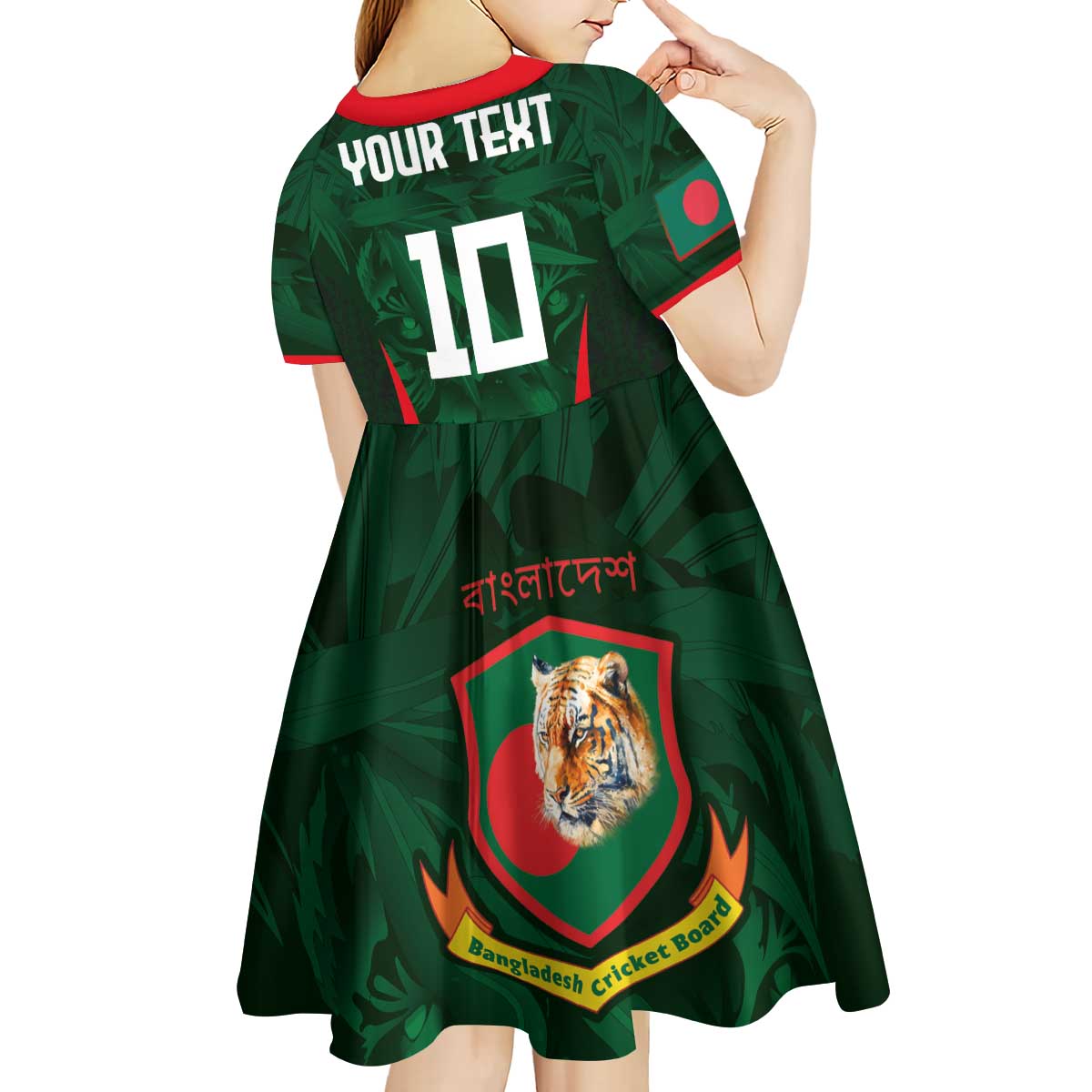 Custom Bangladesh Cricket Kid Short Sleeve Dress The Tigers Green-Red Glory