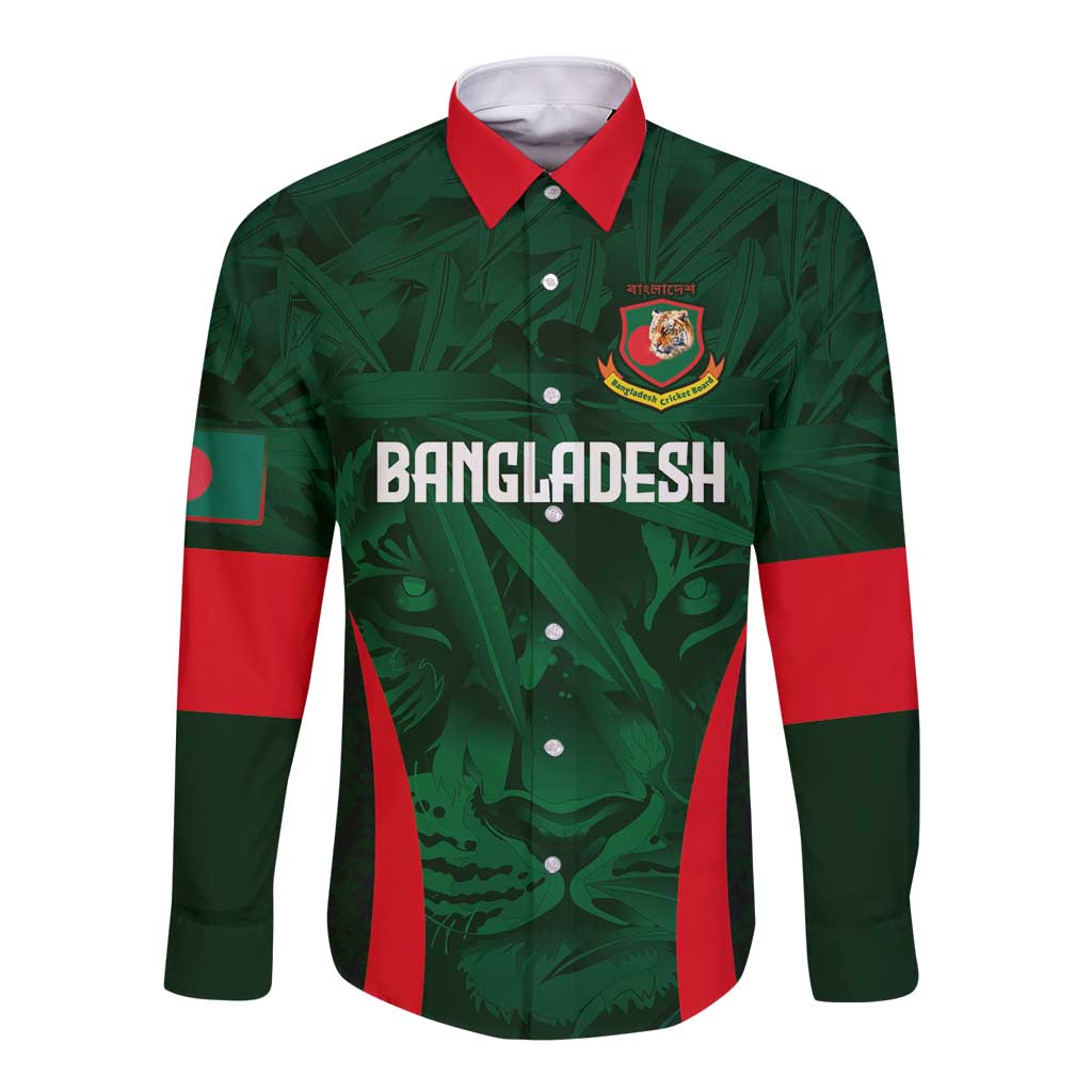 Custom Bangladesh Cricket Long Sleeve Button Shirt The Tigers Green-Red Glory