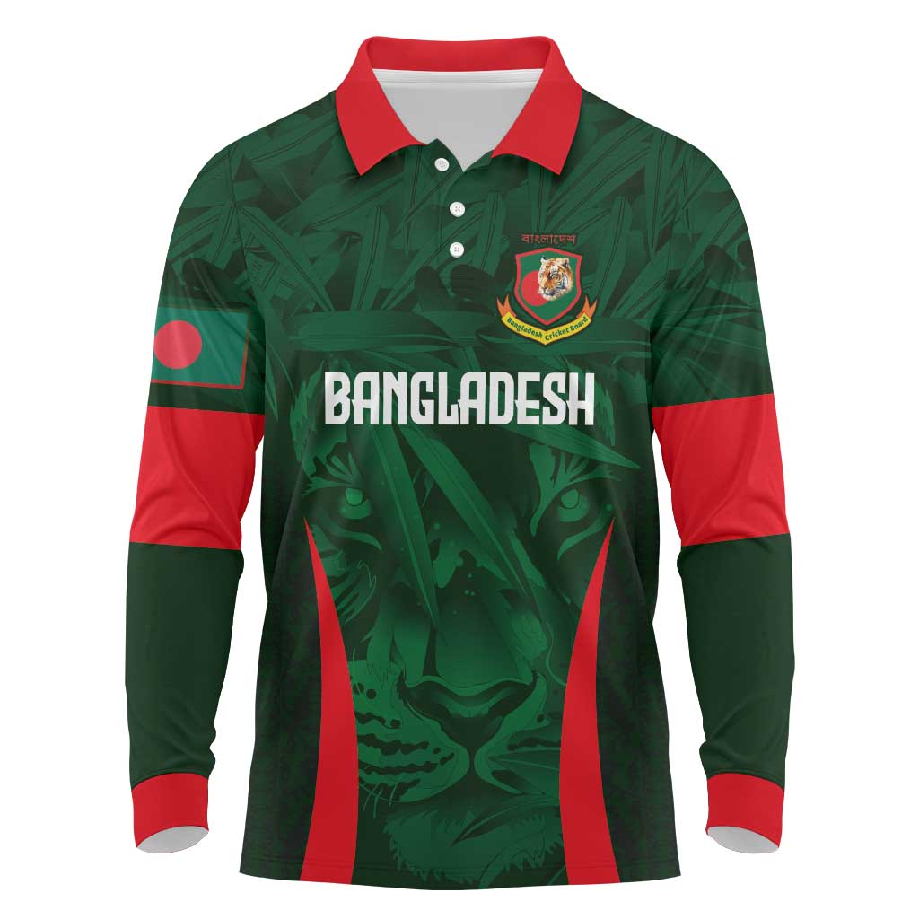 Custom Bangladesh Cricket Long Sleeve Polo Shirt The Tigers Green-Red Glory