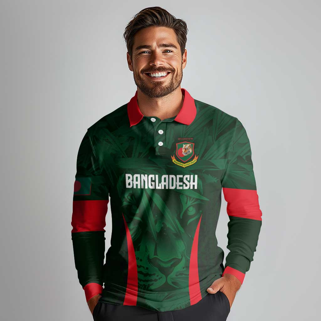 Custom Bangladesh Cricket Long Sleeve Polo Shirt The Tigers Green-Red Glory