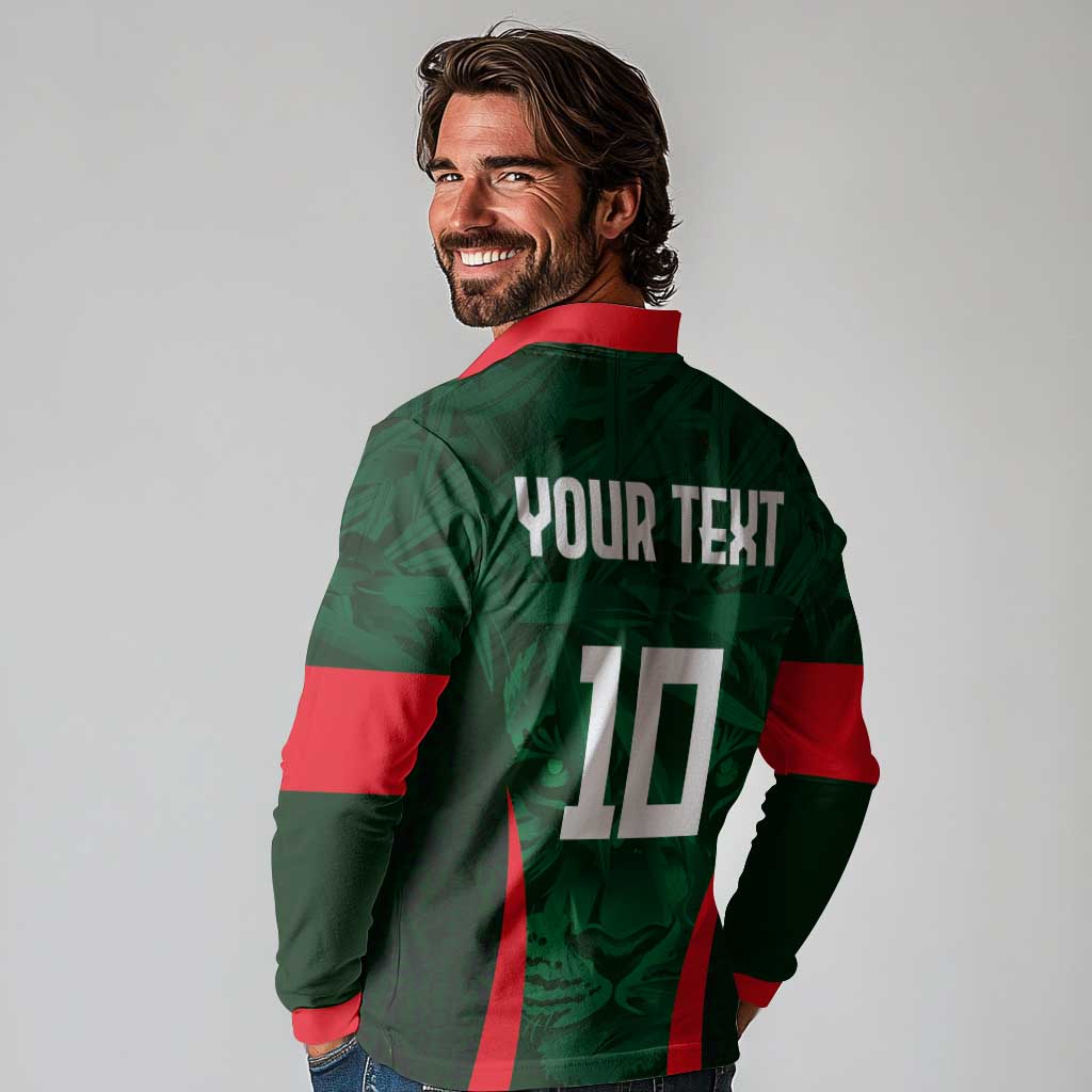 Custom Bangladesh Cricket Long Sleeve Polo Shirt The Tigers Green-Red Glory