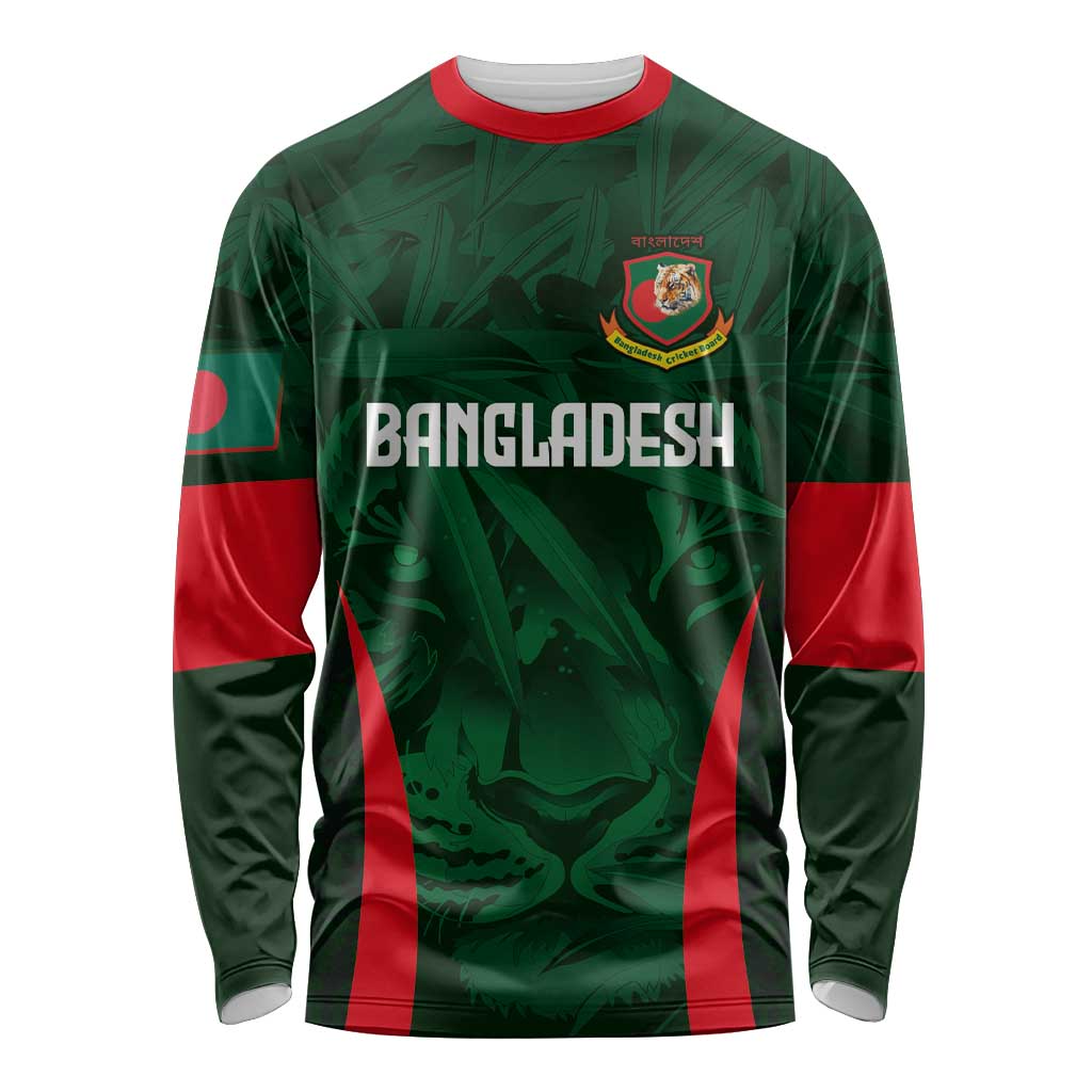 Custom Bangladesh Cricket Long Sleeve Shirt The Tigers Green-Red Glory