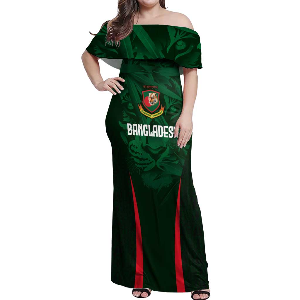 Custom Bangladesh Cricket Off Shoulder Maxi Dress The Tigers Green-Red Glory