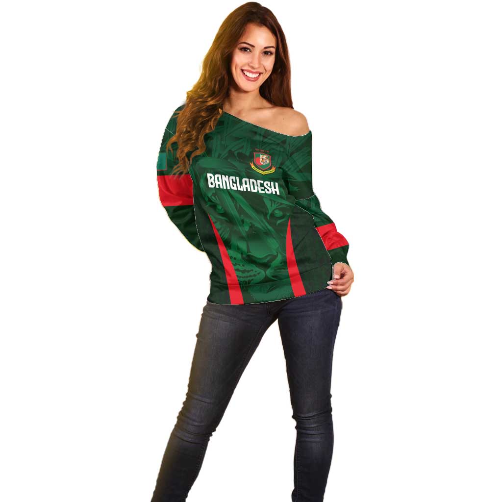 Custom Bangladesh Cricket Off Shoulder Sweater The Tigers Green-Red Glory