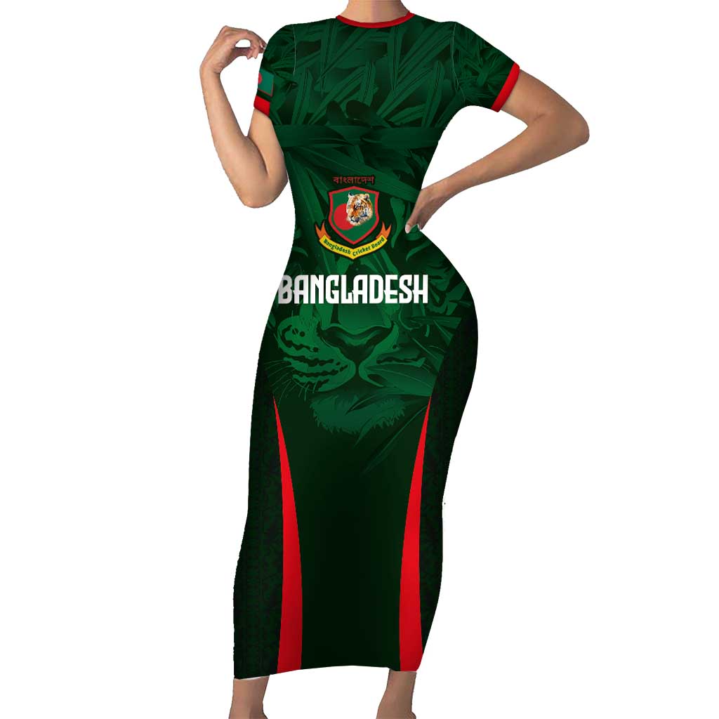 Custom Bangladesh Cricket Short Sleeve Bodycon Dress The Tigers Green-Red Glory