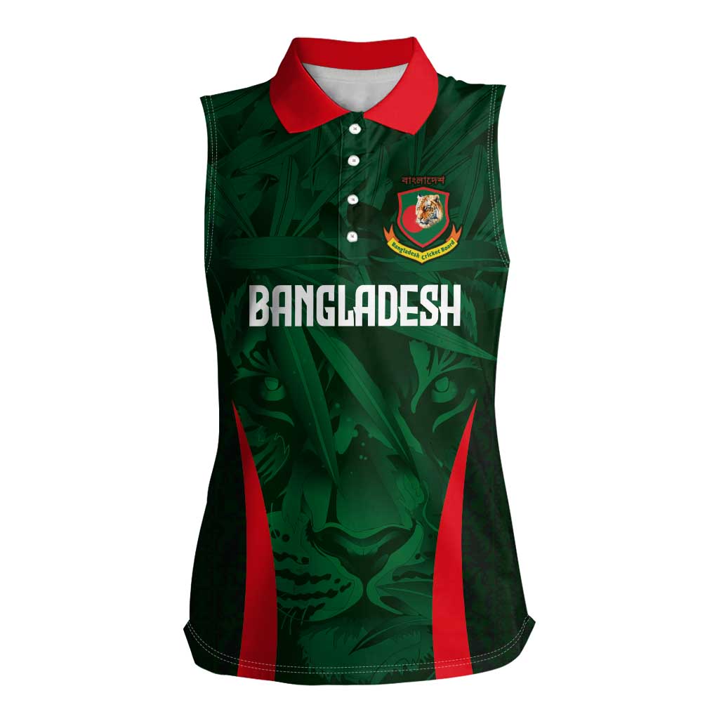 Custom Bangladesh Cricket Women Sleeveless Polo Shirt The Tigers Green-Red Glory