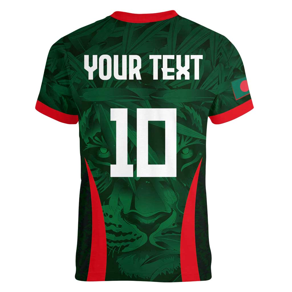 Custom Bangladesh Cricket Women V-Neck T-Shirt The Tigers Green-Red Glory