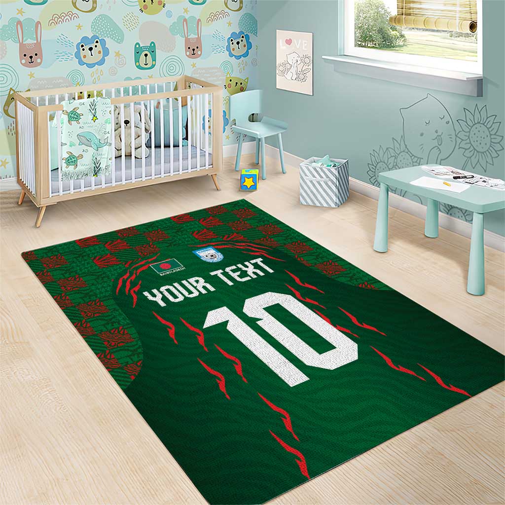 Custom Bangladesh Football Area Rug Bengal Tigers Green-Red Warriors