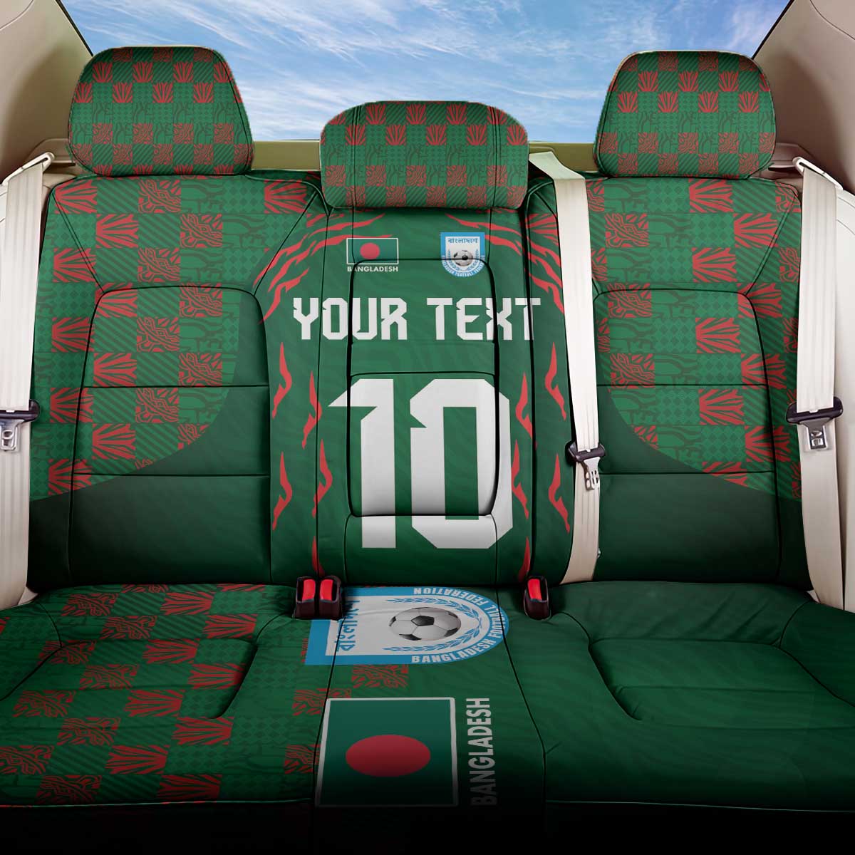 Custom Bangladesh Football Back Car Seat Cover Bengal Tigers Green-Red Warriors