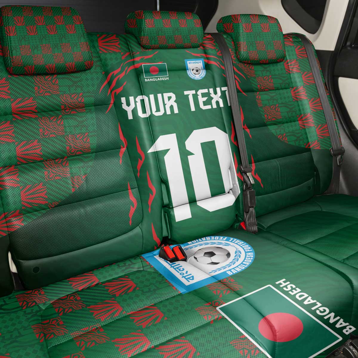 Custom Bangladesh Football Back Car Seat Cover Bengal Tigers Green-Red Warriors