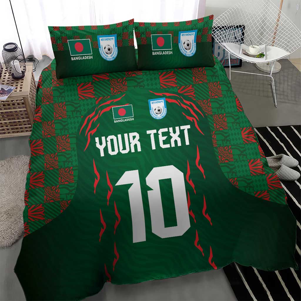 Custom Bangladesh Football Bedding Set Bengal Tigers Green-Red Warriors