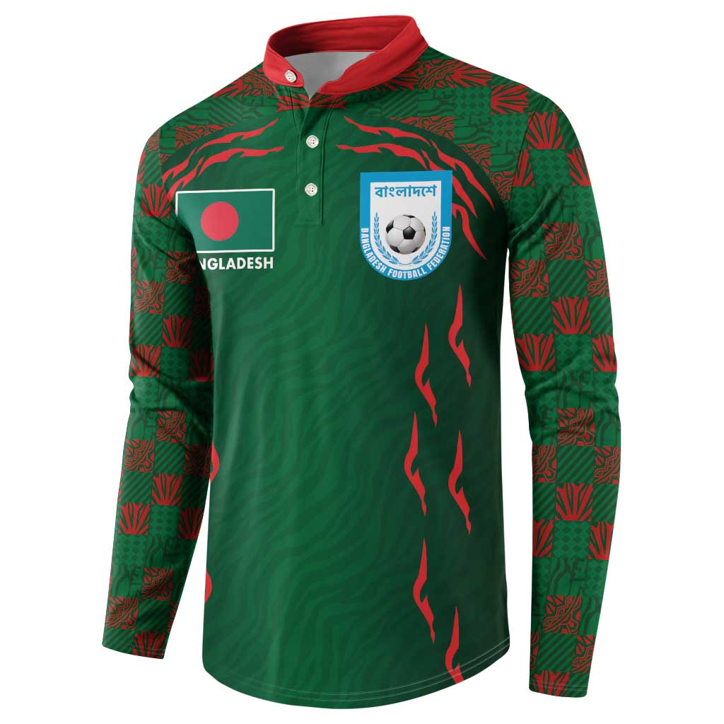 Custom Bangladesh Football Button Sweatshirt Bengal Tigers Green-Red Warriors