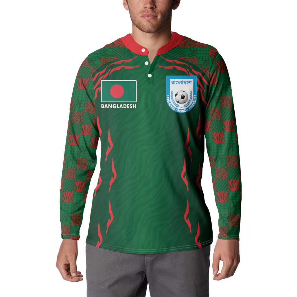 Custom Bangladesh Football Button Sweatshirt Bengal Tigers Green-Red Warriors