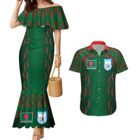 Custom Bangladesh Football Couples Matching Mermaid Dress and Hawaiian Shirt Bengal Tigers Green-Red Warriors