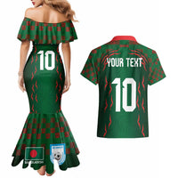 Custom Bangladesh Football Couples Matching Mermaid Dress and Hawaiian Shirt Bengal Tigers Green-Red Warriors