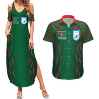 Custom Bangladesh Football Couples Matching Summer Maxi Dress and Hawaiian Shirt Bengal Tigers Green-Red Warriors