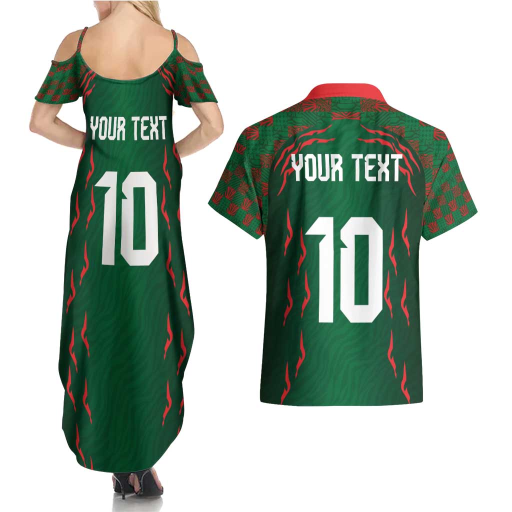Custom Bangladesh Football Couples Matching Summer Maxi Dress and Hawaiian Shirt Bengal Tigers Green-Red Warriors