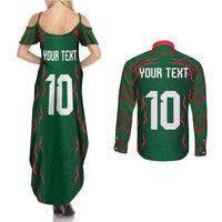 Custom Bangladesh Football Couples Matching Summer Maxi Dress and Long Sleeve Button Shirt Bengal Tigers Green-Red Warriors