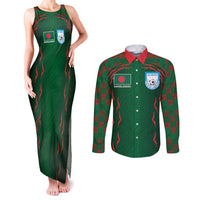 Custom Bangladesh Football Couples Matching Tank Maxi Dress and Long Sleeve Button Shirt Bengal Tigers Green-Red Warriors